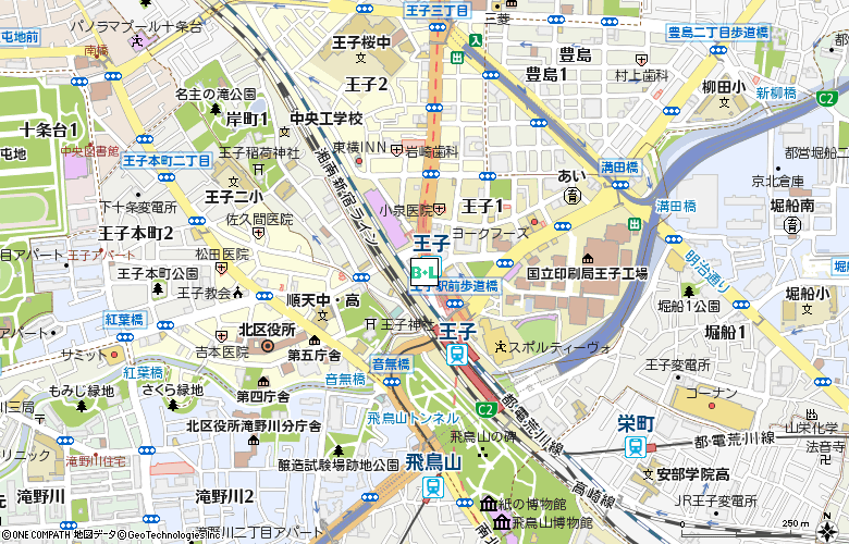 アイシティ　王子店付近の地図
